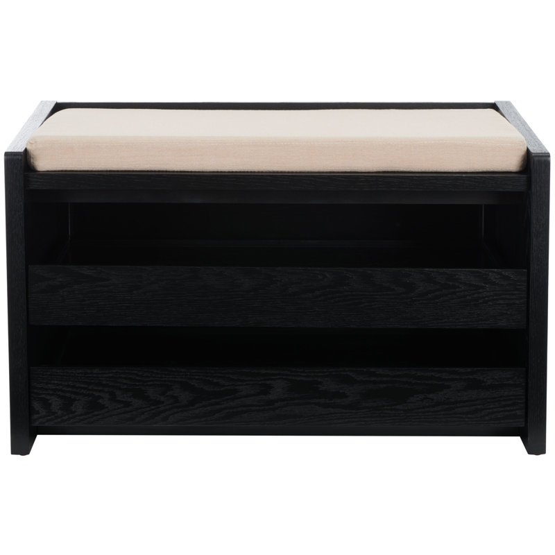 Josette Linen Upholstered Storage Bench, Black