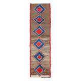 Vintage Moroccan Runner Rug With Red & Blue Diamond Medallions - Rug & Kilim