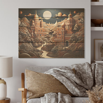 Magique château de rêve - art mural sur bois de pin naturel