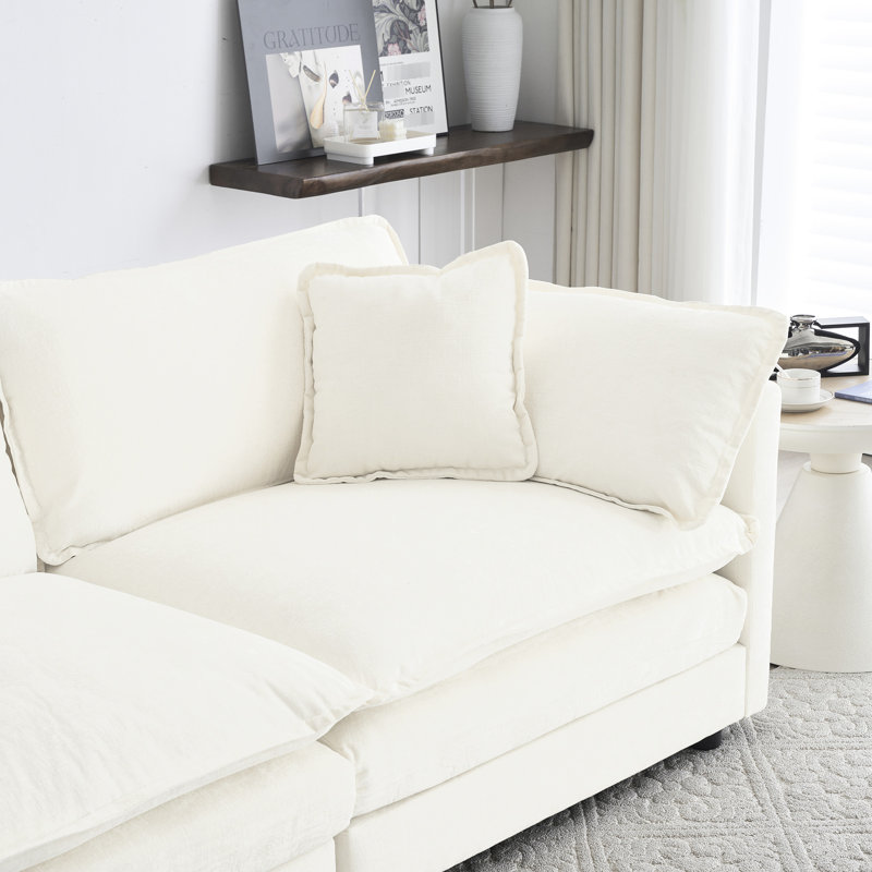 Ensemble de 2 chaises et chaise, chenille blanche, structure en bois massif, tissu respirant, assise de salon confortable et revêtement en chenille