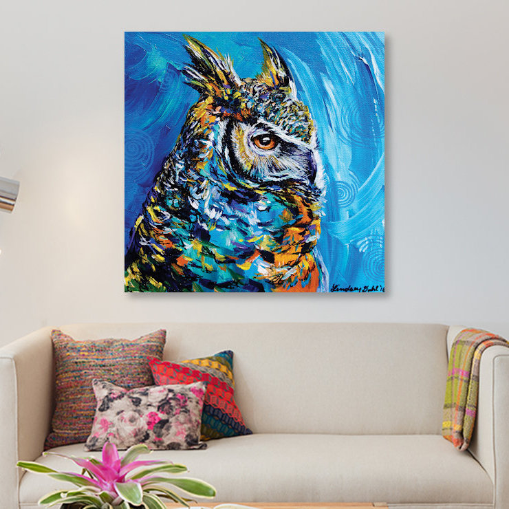 «Eagle Owl», reproduction sur toile, H 18 po x l 18 po x P 1,5 po, Toile tendue, Pas de tapis