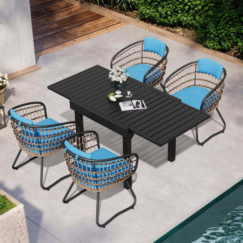 4 - Person Aluminum Extendable Outdoor Dining Set with Removable Cushions, Gray, 4