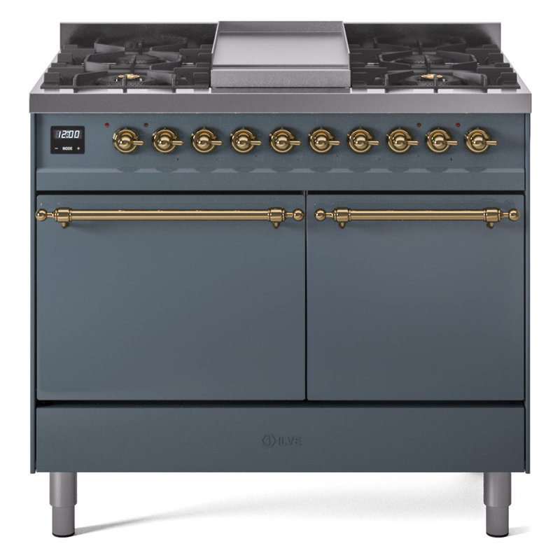 Cuisinière à double combustible de 40 po avec 6 brûleurs scellés et plaque chauffante ILVE Nostalgie II Series (porte pleine)