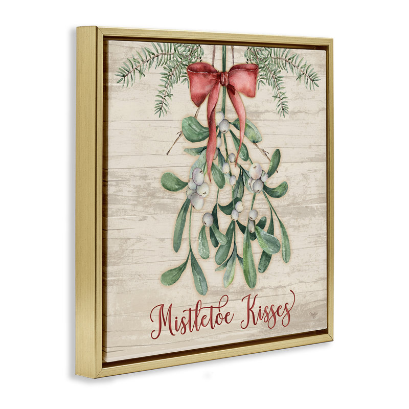 Cadre flottant Rustic Mistletoe Kisses, design par Mollie B., H 18 po x l 18 po, Cadre flottant métallique doré