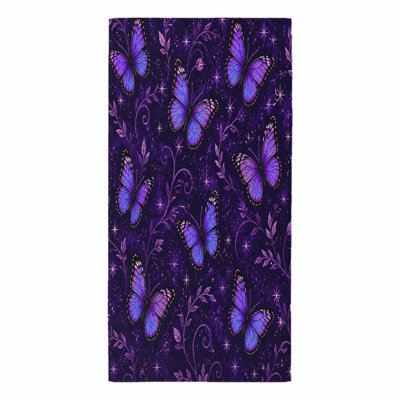 1 serviette de plage papillon 1 pièce, avec un fond mauve foncé avec des motifs de vignes dispersés et floraux. Idéal pour les voyages, la natation, les voyages, le design unisexe.