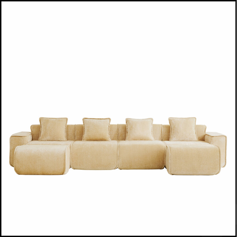 Canapé modulaire en forme de U à 4 places avec passepoil à bord franc, sans assemblage requis, tissu en velours
