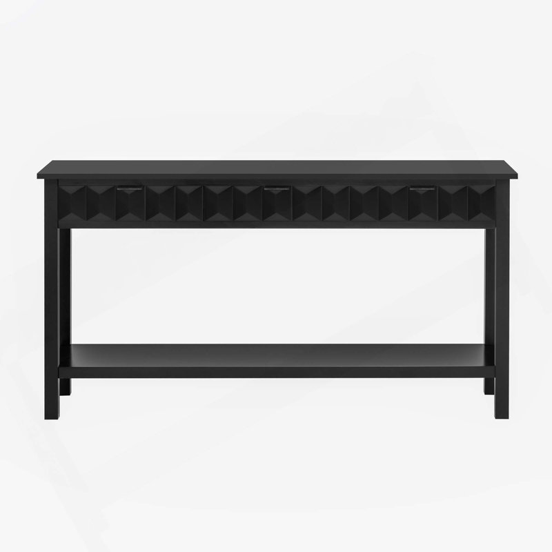 Fir Veneer Modern Stylish Console Table With Honeycomb Design, Black