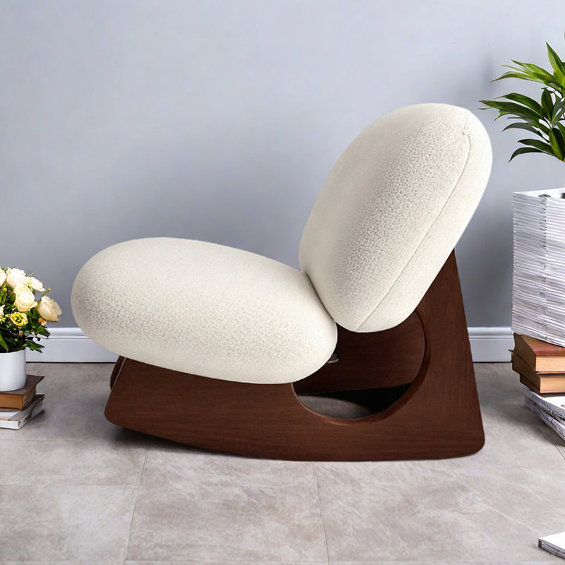 Chaise berçante simple en bois massif, Brun, Beige