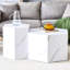 Table basse Minimalist Hexagonal avec aspect marbre blanc, 27 x 23,6 x 16,5 et 18 x 15,7 x 19,7 pouces, sans assemblage, style à bords lisses et modernes - embellissez votre espace