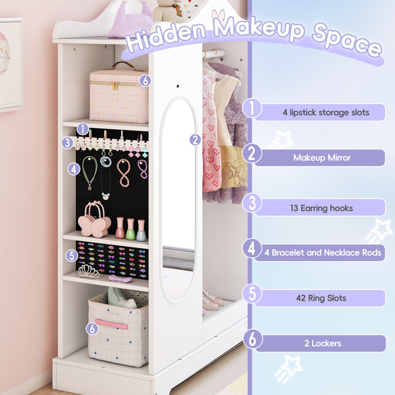 Kids Armoire With Jewelry Cabinet, White