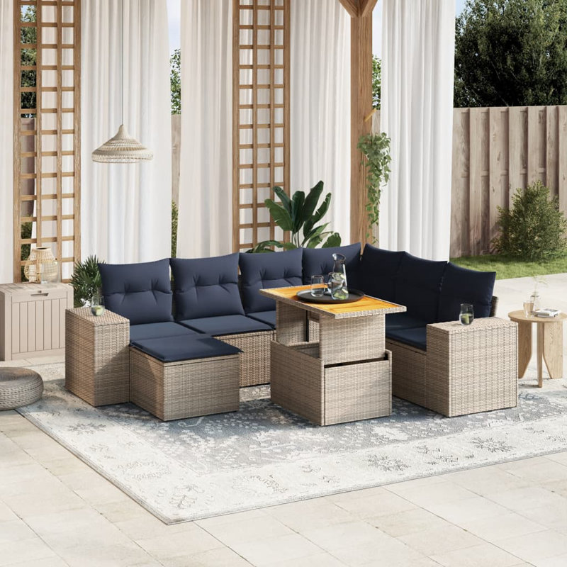  Ensemble de canapé de patio 8 pièces avec coussins en rotin de polyester, Gris, Bleu