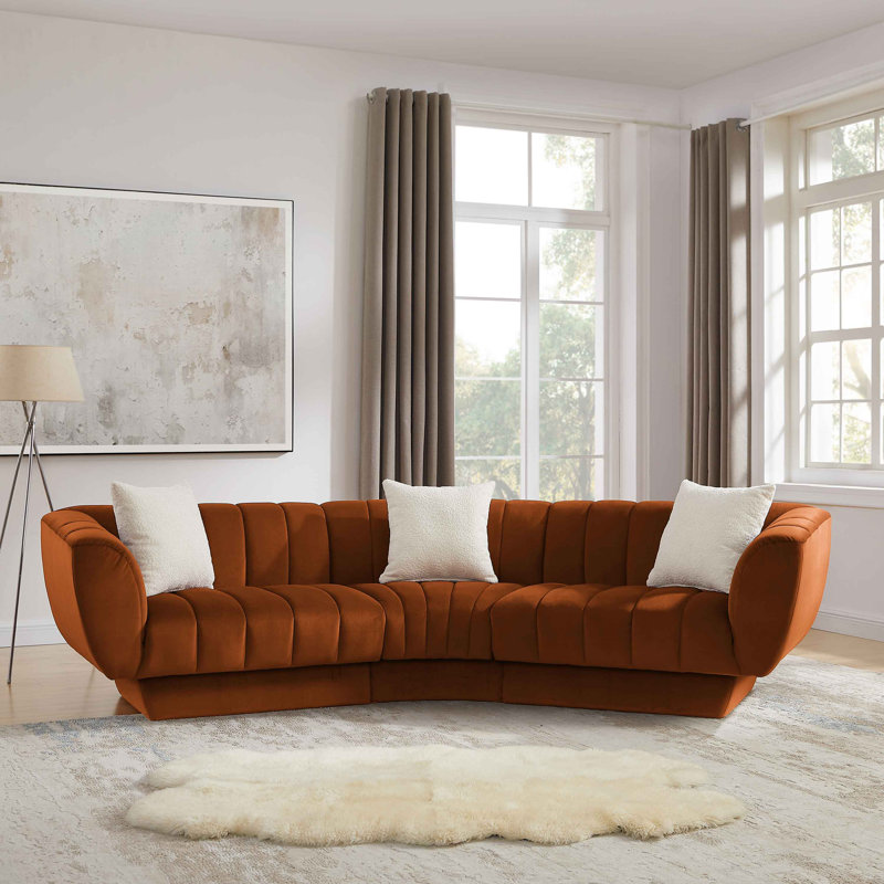 Minimore Modern Style 120'' W Charlotte 4Seater Chesterfield Curved Sofa, Curry