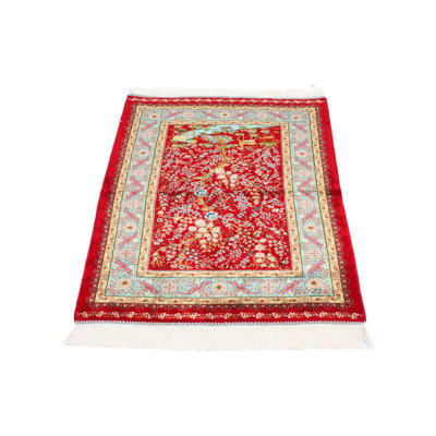 3x4 Red and Blue Turkish Silk Rug