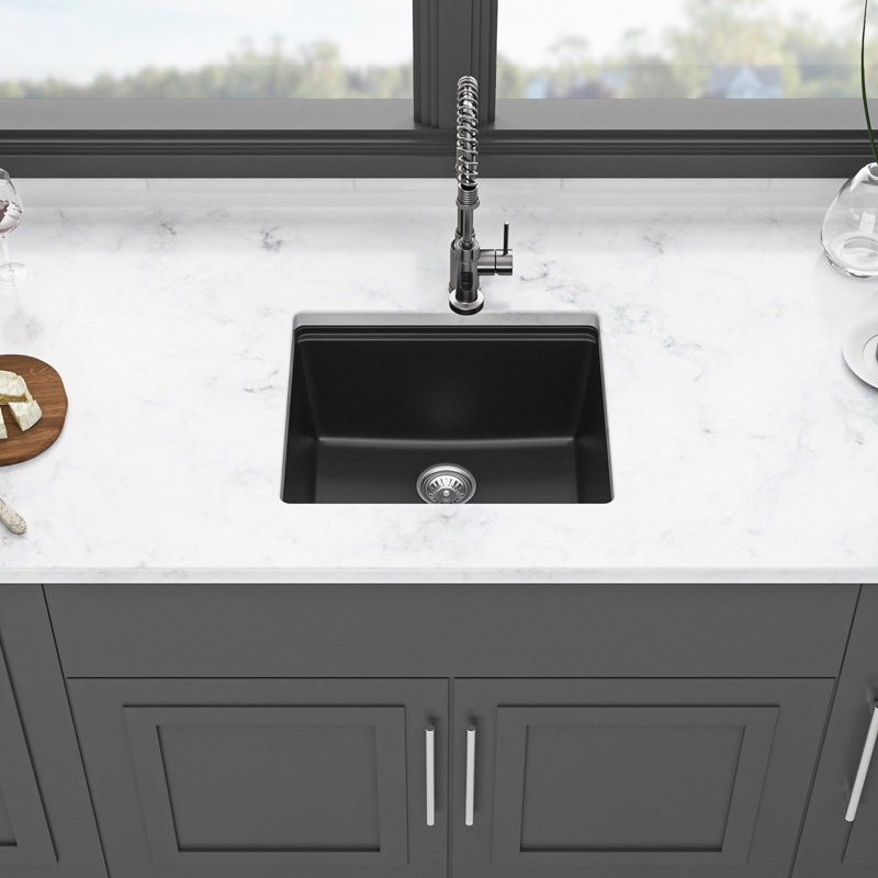 Quartz Kitchen Sink, Granite Composite Workstation Undermount Kitchen Sink, Black