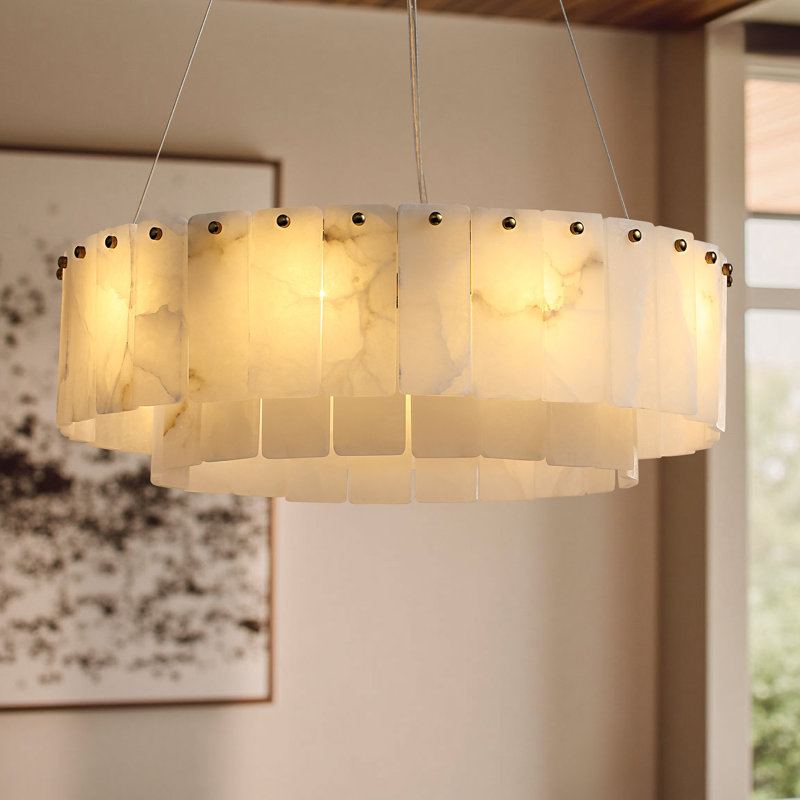 Lustre cylindrique 9 lumières 24 ", albâtre naturel 24"