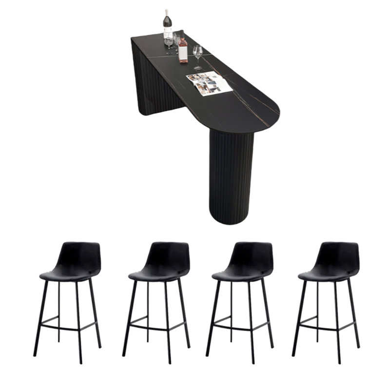Table de bar Light Luxury, H 35,4 po x L 55,1 po x l 15,7 po, Noir, Noir