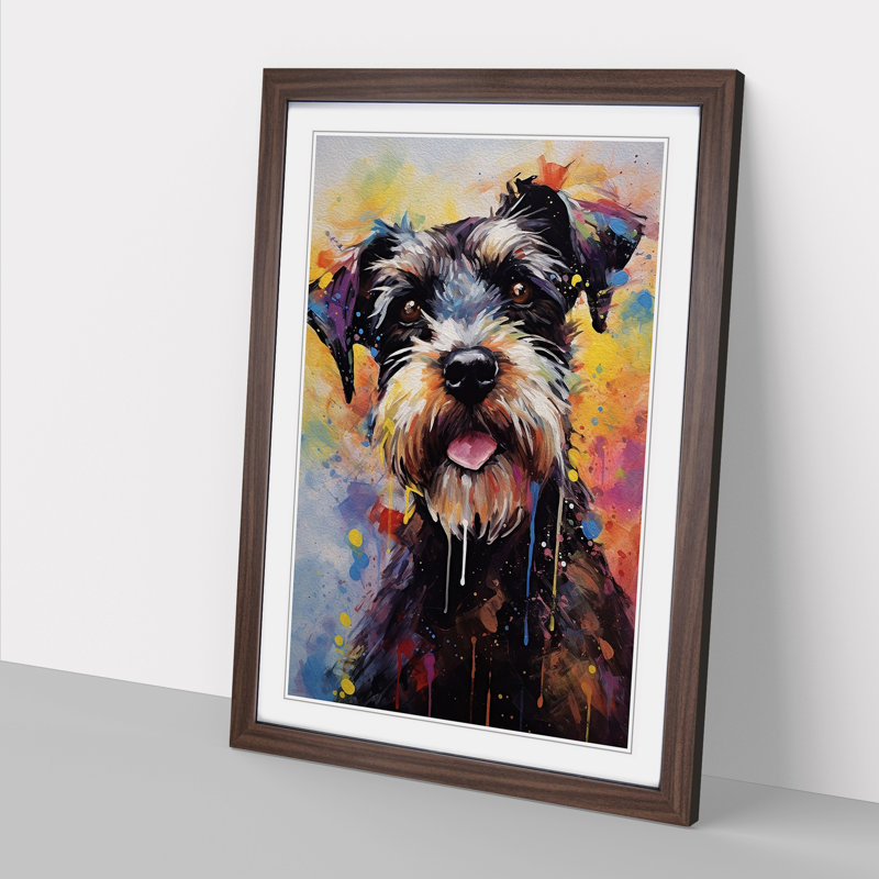 Schnauzer Action Painting - Single Picture Frame Print on Wood, 46cm H x 34cm W x 2cm D, Walnut