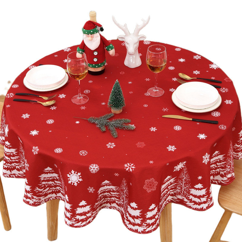 Christmas Table Cloth Fabric Tablecloth with Snowflake Pine Pattern Water Resistant Table Cover