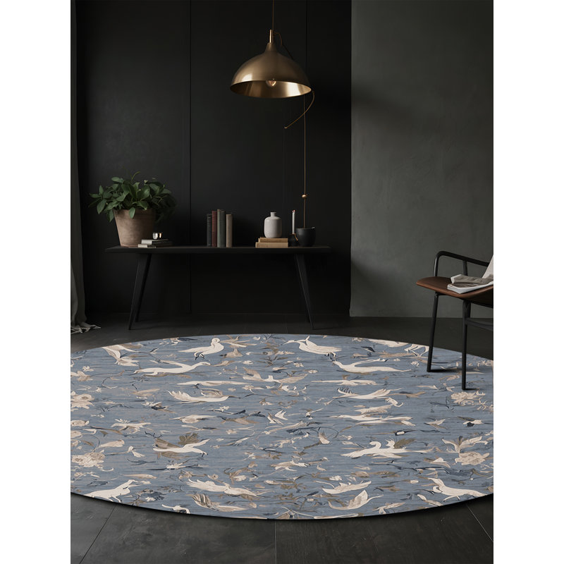 Tapis gris soyeux et moelleux, Rond 4 pi