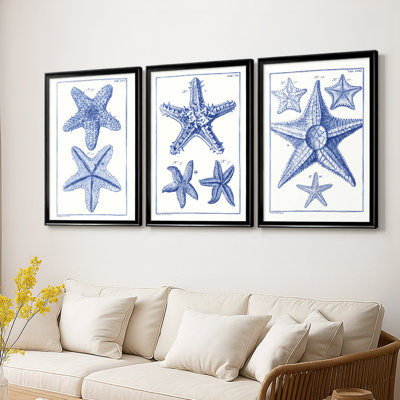 Blue Sea Stars IV - Toile tendue avec châssis sur mesure - 3 pièces