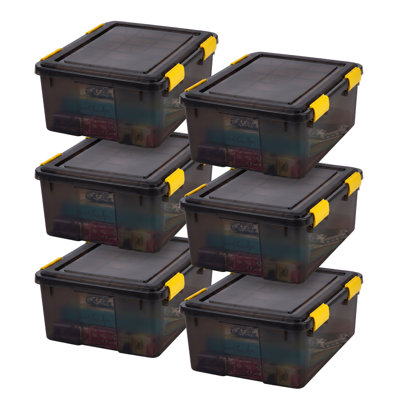 8 Gal. Plastic Storage Bin with Buckles, Black (6-Pack)
