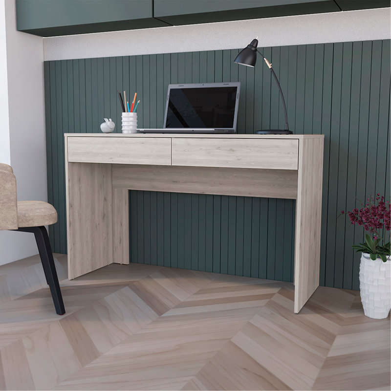 Bureau d'ordinateur Aberdeen, deux tiroirs, finition gris clair