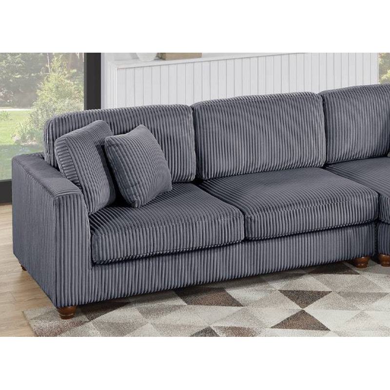 Atossia 2- Piece 125" Wide Sectional With Round Chaise, Dark Gray Corduroy
