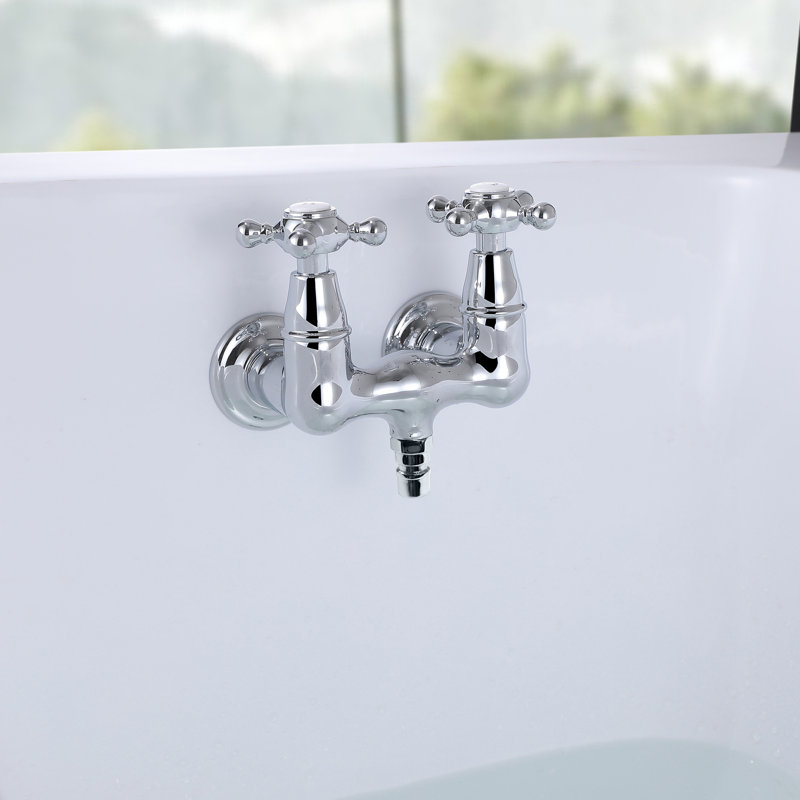 Robinet de baignoire à pattes murale à deux poignées, Chrome
