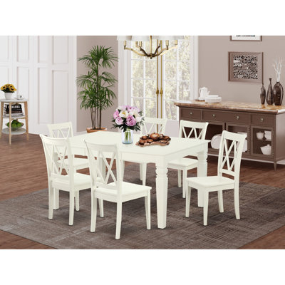 Ensemble de table de salle à manger 7 pièces composé d'une table de cuisine rectangulaire avec rallonge papillon et 6 chaises, lin