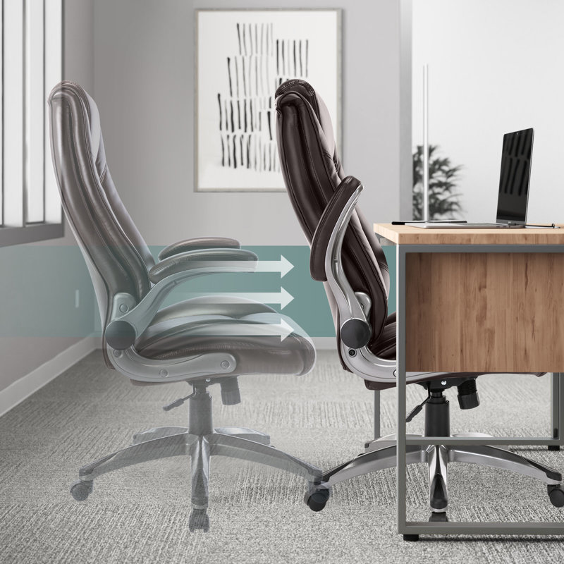 Fauteuil de direction ergonomique à haut dossier avec accoudoirs rembourrés réglables, Brun