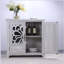 Élégant buffet avec 2 portes en miroir en acrylique, buffet et rangement, armoire décorative grise et stratifié gris et support en panneau de fibres à densité moyenne, tablette spacieuse réglable-1175148606