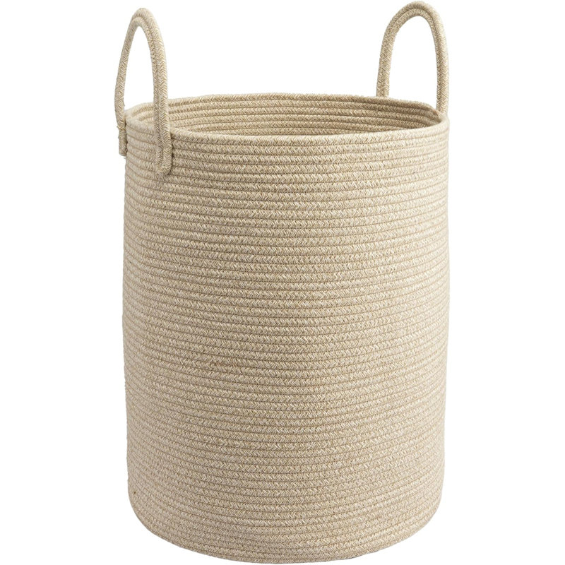 Tall Coiled Cotton Rope Storage Laundry Basket 15×20 Inch with Carry Handles