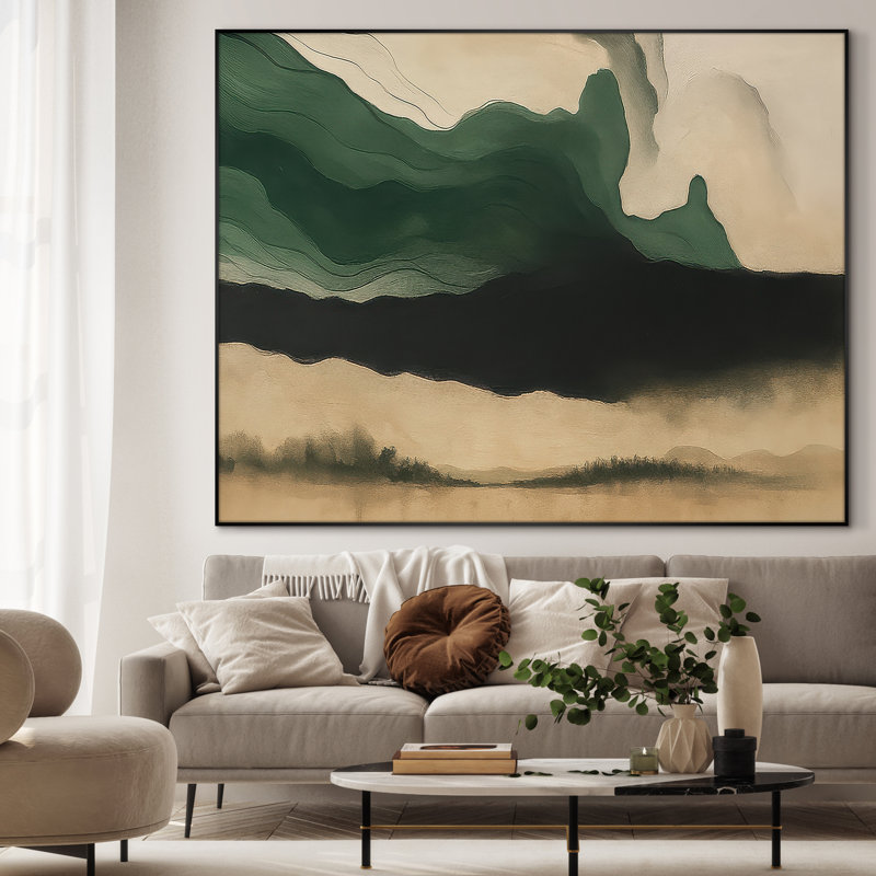 Très grand art mural imprimé sur tissu - Abstrait neutre moderne pour la décoration d'œuvres d'art contemporain pour le salon ou la chambre à coucher - «Assemblage requis du cadre (cadre non fini)»