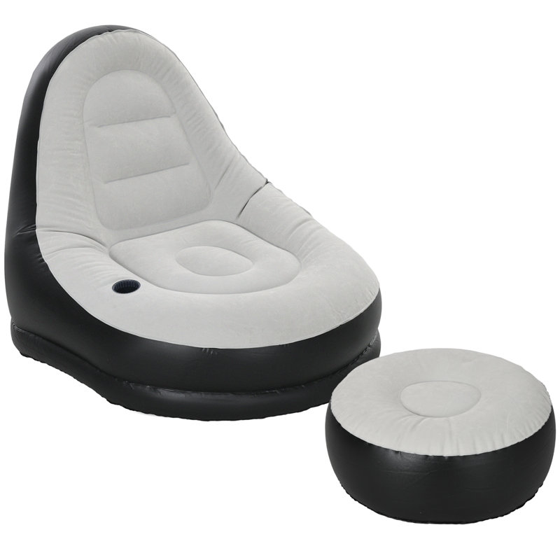 Outsunny Inflatable Chair and Footstool, Inflatable Sofa Lounger, White, Light Grey