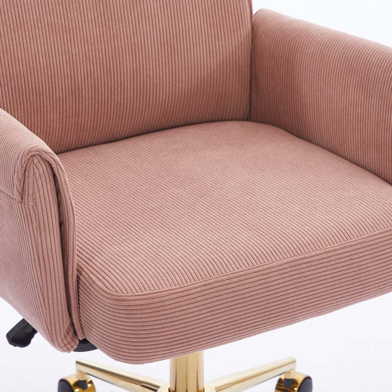 Chaise de bureau rembourrée avec base en métal doré, chaise de bureau pivotante réglable, Rose