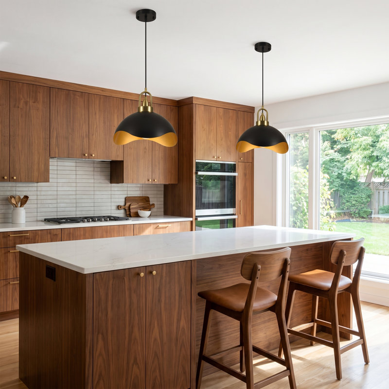 Suspension en métal à dôme de 40 cm (15,75 po) à 2 lumières pour îlot de cuisine, salle à manger ou bar