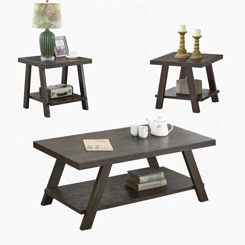 Table basse rectangulaire avec plateau en bois manufacturé et tablette, Espresso, Espresso