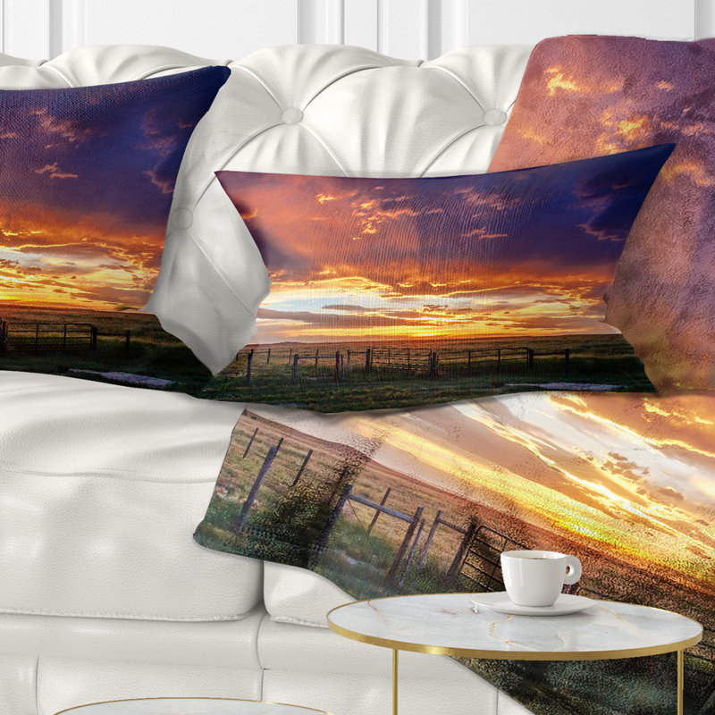 Dramatic Pillows Design Art Landscape Dramatic Sunset over Prairie Lumbar Pillow | Wayfair