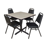 Neyland Cain Square X-Base Breakroom Table & 4 Restaurant Stack Chairs