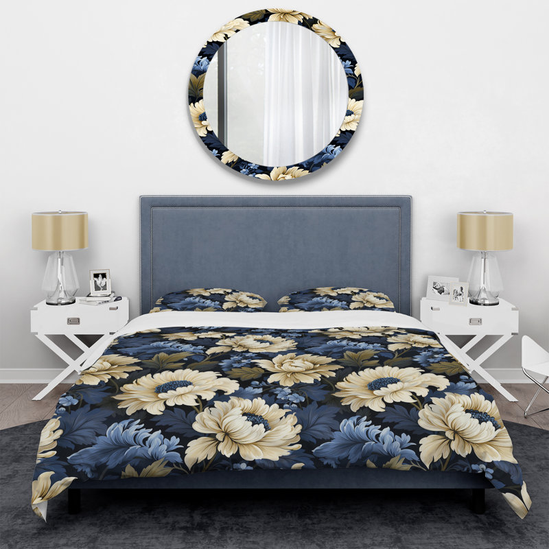 Literie nostalgie beige et bleue, Housse de couette pour très grand lit et 2 très