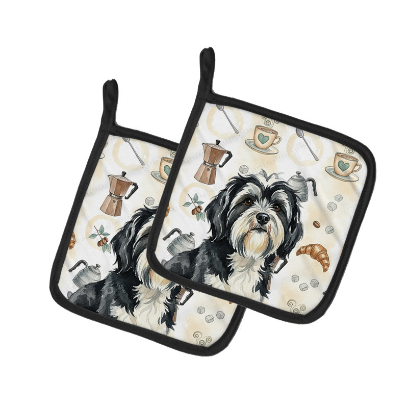 Paire de cafetières noires et blanches Terrier tibétain Terrier