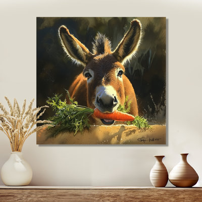 Whimsical Donkey Carrot - Animals Metal Decor, Donkey Metal Print