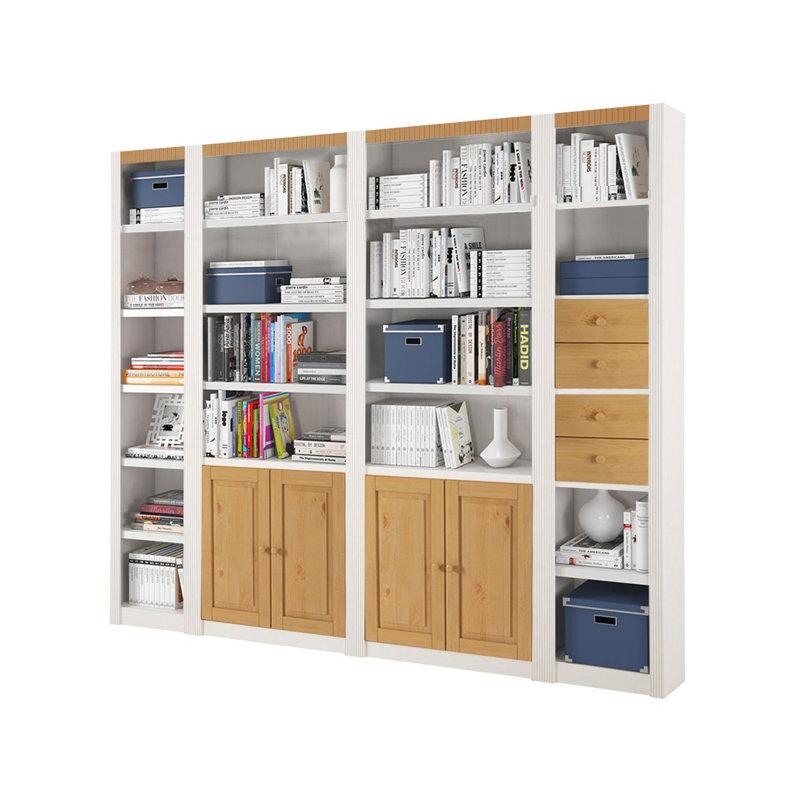 Elona 213cm H x 255cm W Solid Wood Library Bookcase, White Lacquer, Premium