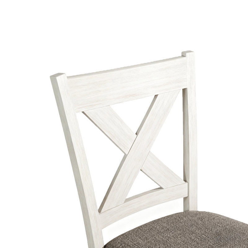 Farmhouse X-Back Upholstered Dining Chair in Distressed White