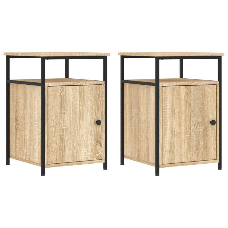 Macbean 40 cm W Iron Bedside Table, Brown Oak, Set of 2