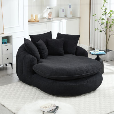 Oversized Oval Upholstered Bean Bag Sofa with Memory Foam, 3 Large and 2 Small Pillows, Chenille Fabric for Ultimate Comfort and Support