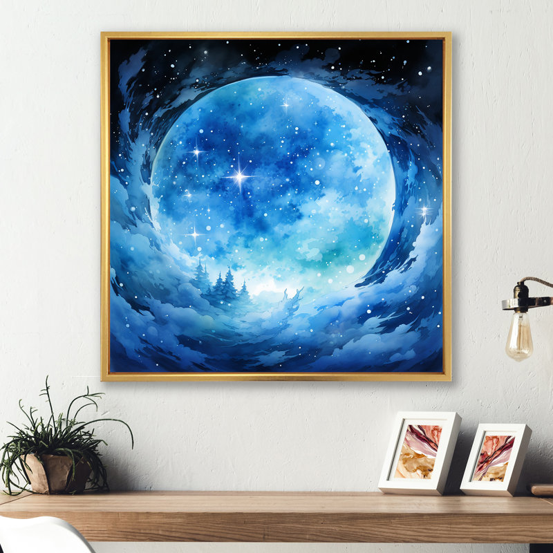 Art mural bleu et noir «Cosmic Plaet II», Cadre flottant noir, H 16 po x l 16 po x P 1 po