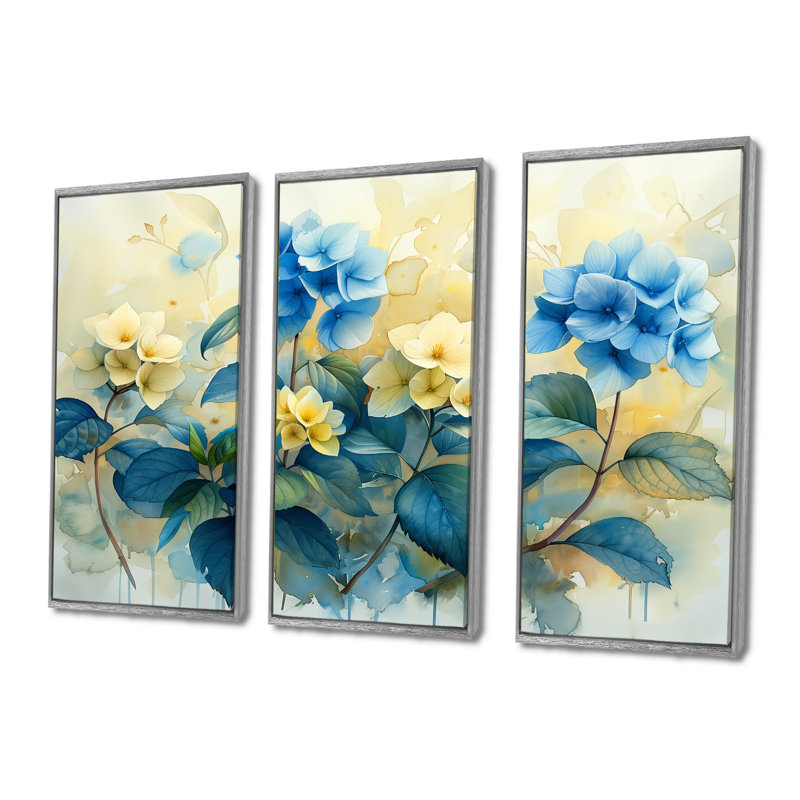 Ensemble de salon Beaubien - Hydrangea Wall Art, H 28 po x l 36 po x P 1 po, Toile argentée avec cadre flottant