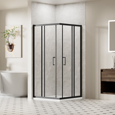 36'' D x 36'' W x 72'' H Corner Double Sliding Shower Enclosure with 1/4" Tempered Clear Glass in Matte Black