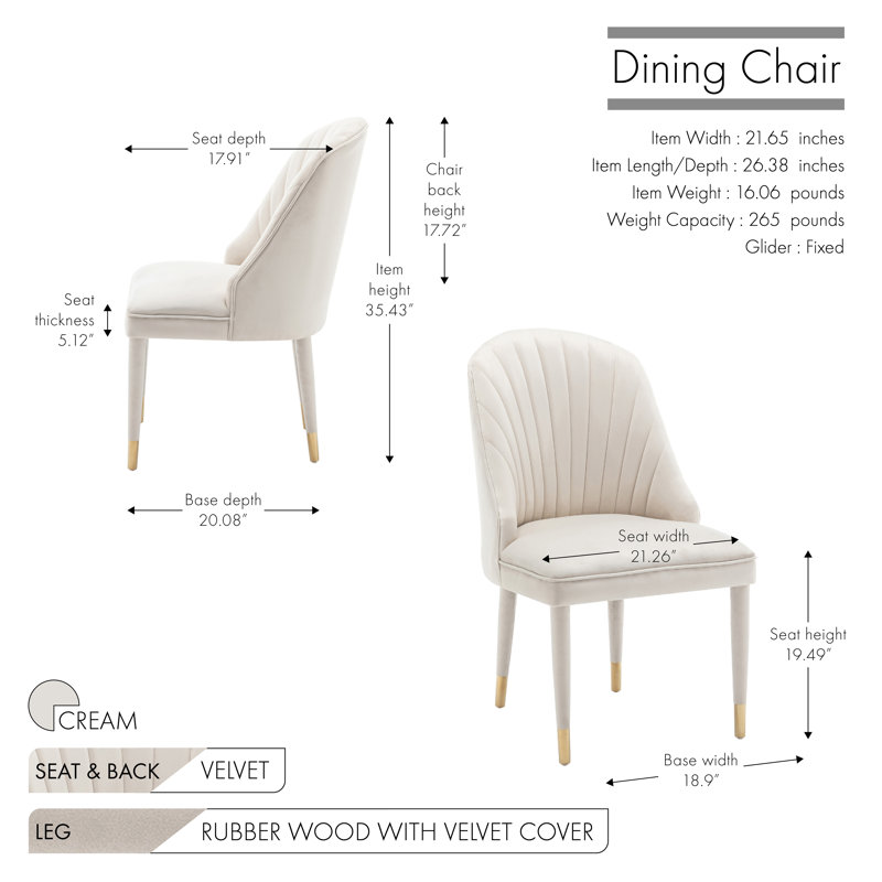 Chaise rembourrée en velours Sudie, Crème